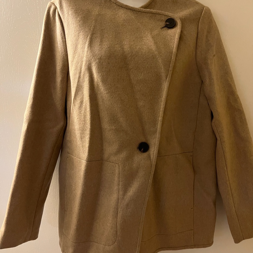 Everlane Camel Cape Coat with Button Detail